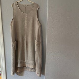 Sleeveless Linen Midi Dress with Front Pockets - Taupe